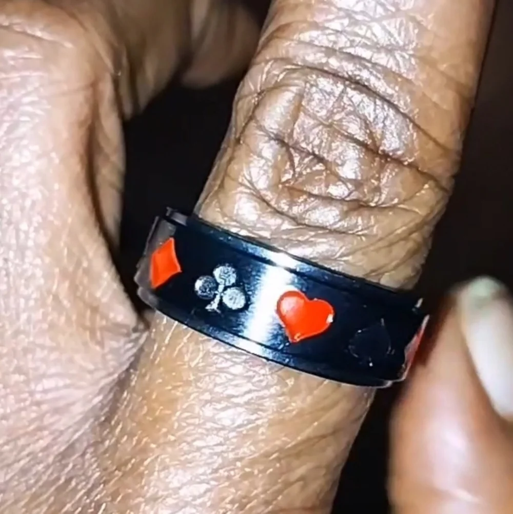 Black and Red Stainless  steel Poker Fridget Spinner Ring Sz 11